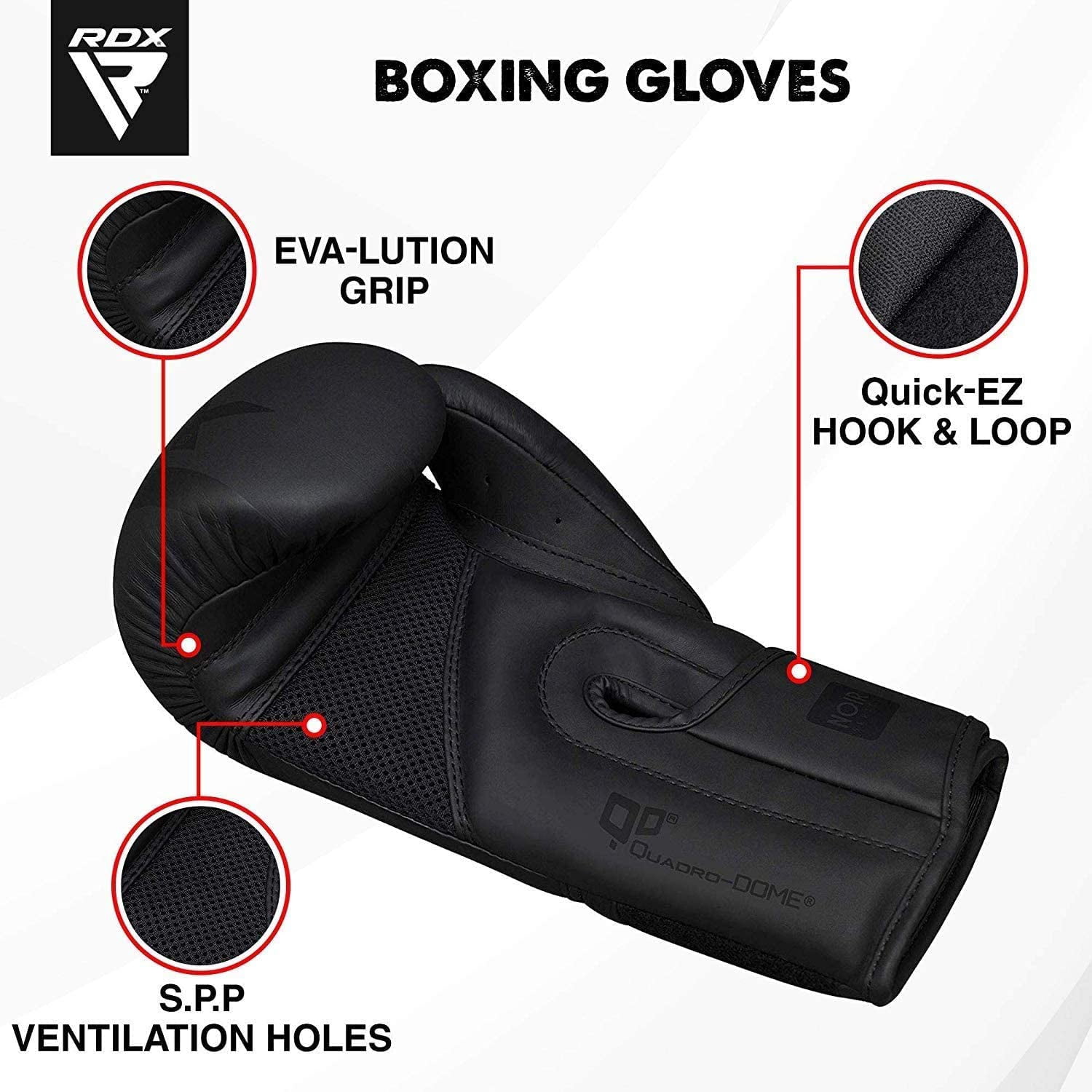 RDX F15 Boxing Muay Thai Kickboxing Training Gloves, Maya Hide Leather, Ventilated Palm - Matte Black - 12 oz
