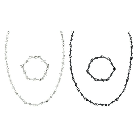 4Pcs 4 Styles Alloy Thornlet Link Chain Bracelets & Necklaces Jewelry Set Mixed Color 7-1/2~22.68 inch(18.9~57.6cm) 1pc/style