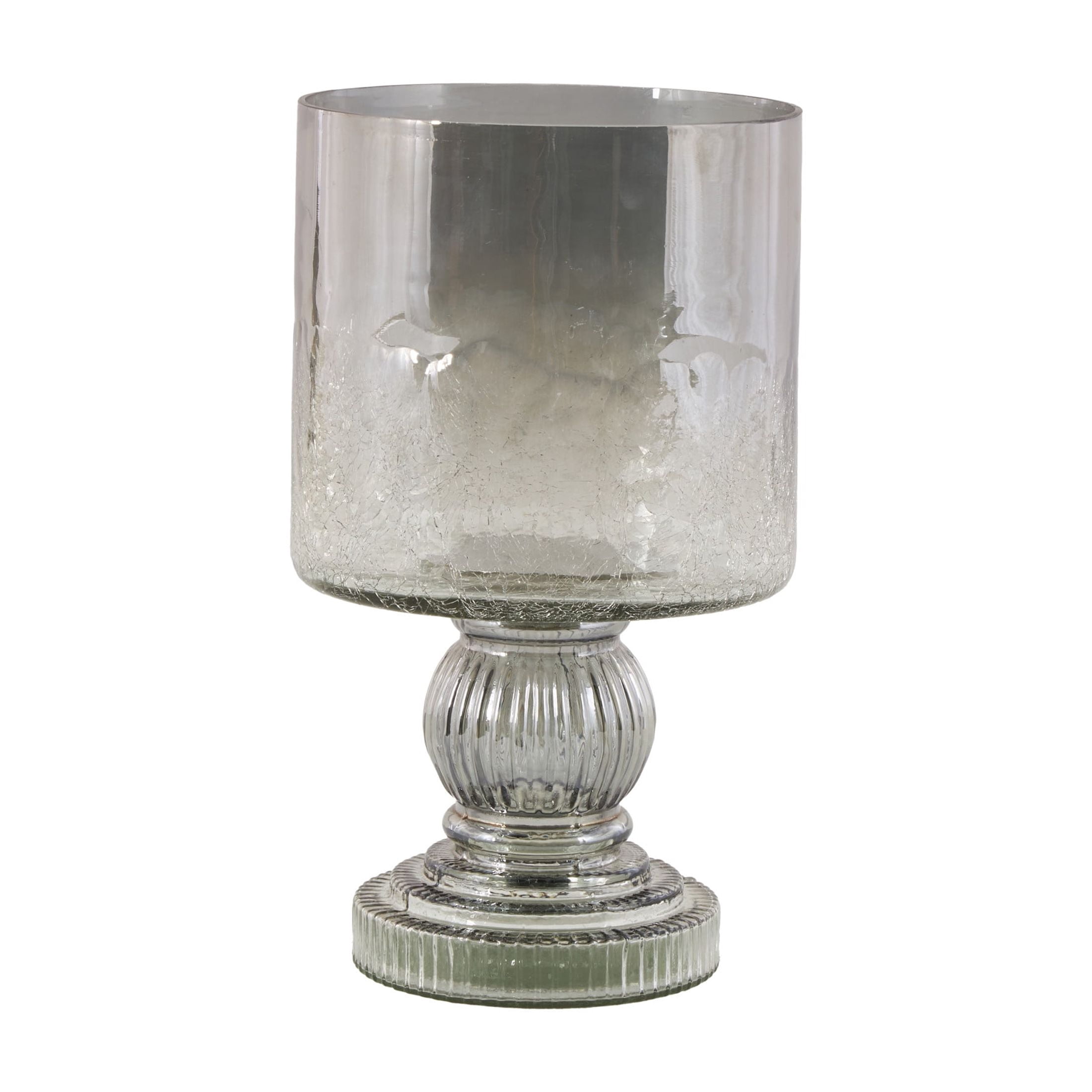 DecMode Black Glass Handmade Turned Style Pillar Hurricane Lamp with Smoked Glass Finish