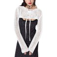 thumbnail image 4 of xiaxaixu Women's Sunscreen Tops, Knitting Long Sleeves Round Neck Solid Color Cutout Bandage Pool Beach Pullover, 4 of 7