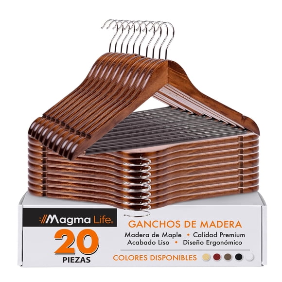 MAGMALIFE 20 Ganchos para Ropa de Madera: Gancho Giratorio de 360 Grados, Adecuado para Prendas Variadas, Elegantes, Evitan la Deformación de tu Ropa (Café)