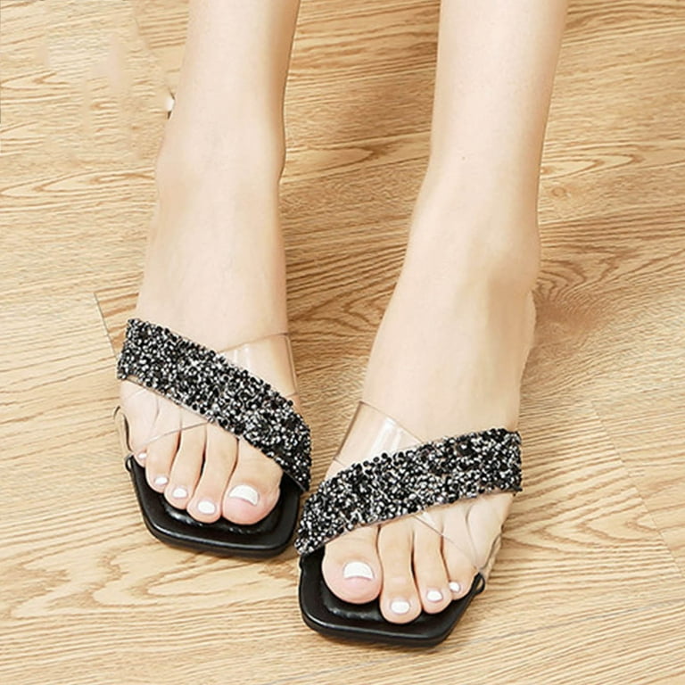 AXXD Black Sandals for Women 8.5 Summer Casual Flat Sandals Flip-flops
