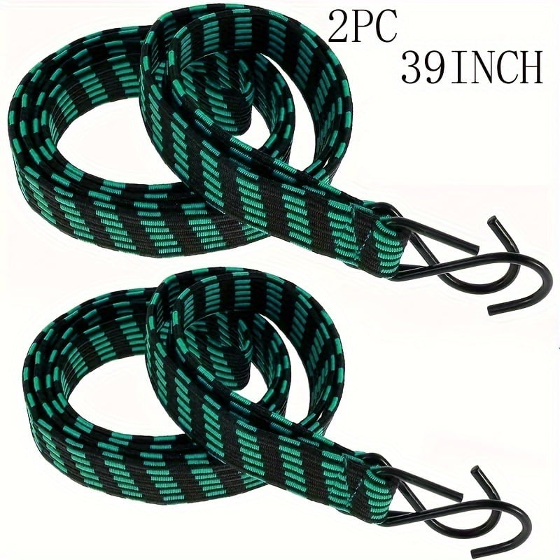 2pcs 39inch/78.7inch Bungee Cords, Elastic Bungees Cords with Hooks, Heavy Duty Luggage Bungee Straps, Anti-slip Flat Elasticity Rope for Motorcycle Bicycles