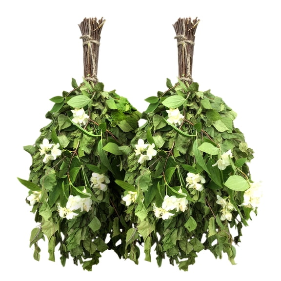 Stp Goods Birch and Jasmine Sauna Whisk Set of 2 Aroma Banya Venik for Massage Sauna Accessories Sauna Whisk Set Bath Brooms