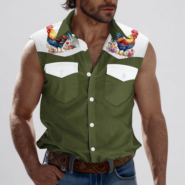 Camiseta sin mangas con cuello vuelto para hombre, estilo informal, a la moda, con estampado, cuello vuelto, sin mangas, bolsillos, deportiva, de poliéster