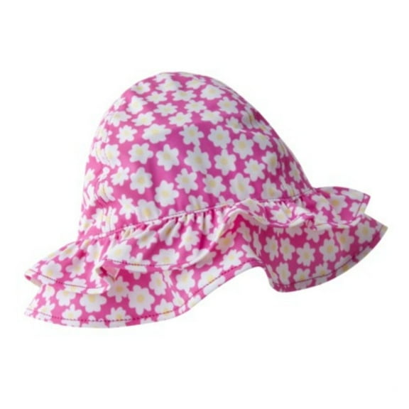 Toddler Girls Ruffled Pink Flower Sun Hat Floppy Bucket Cap (3T)