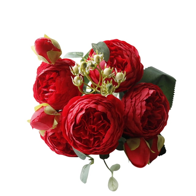Flores Artificiales de las Peonías, Ramo de Novia de la Boda de la Peonía Falsa de Seda, 5 Cabezas de San Valentín Vibrante Decoración Del Hogar, Flores Artificiales de la Peonía