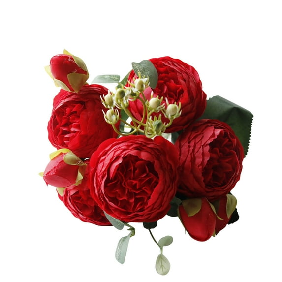 Silk Rose Peony Artificial Flowers Bouquet, Faux Peonies Wedding Centerpieces for Tables, 12 Inch Fake Peonies Indoor Floral Arrangements Party Background Home Kitchen Coffee Bar Decor