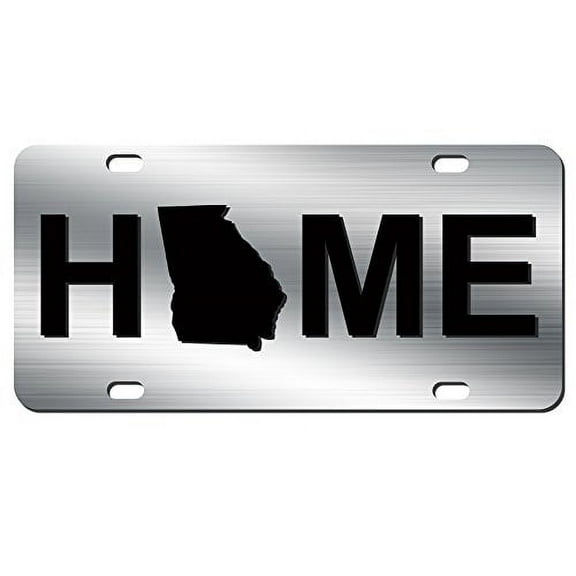 State of Georgia Home Logo Black on Brushed Aluminum License Plate Thick Aluminim Composite Car Tag