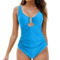 thumbnail image 2 of Huesdet Women's One Piece Swimsuit High Neck Cutout Ribbed Texture Back Hook Hollow Wrapped[BU2,L], 2 of 9