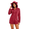 thumbnail image 2 of BRGZLK Women Fleece Onesie Pajama Winter Solid Color Long Sleeve Fleece Fuzzy Cute Bear Hooded Jumpsuit Shorts Warm Soft Cozy One Piece Sleepwear Red XXXXL, 2 of 9