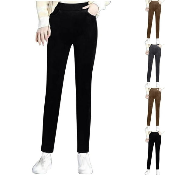 Swuxness Women Slim Fleece Pants, Womens Fall Long Pants, Women's Fleece Lined Elastic Waist Versatile Wide Leg Loose Casual Long Pants Gray, XXL