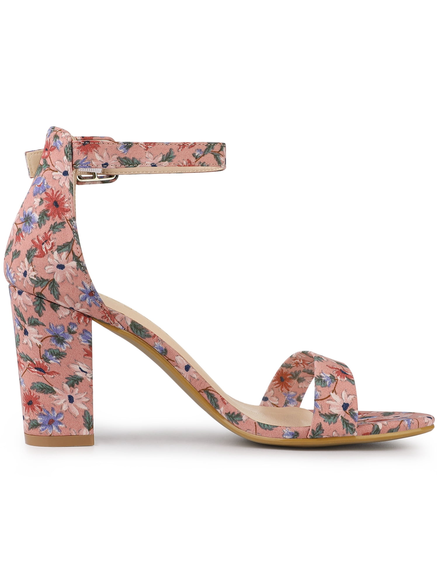 DARING DIVA Women's Floral Print Open Toe Block High Heels Red Sandals 6.5 Pink Red