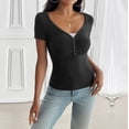 thumbnail image 5 of FRSASU Womens Short Sleeve Shirts V Neck Rib Knit Slim Fit Tops Casual Stretch Basic Tee Going Out Top Summer Fashion Black, 5 of 6