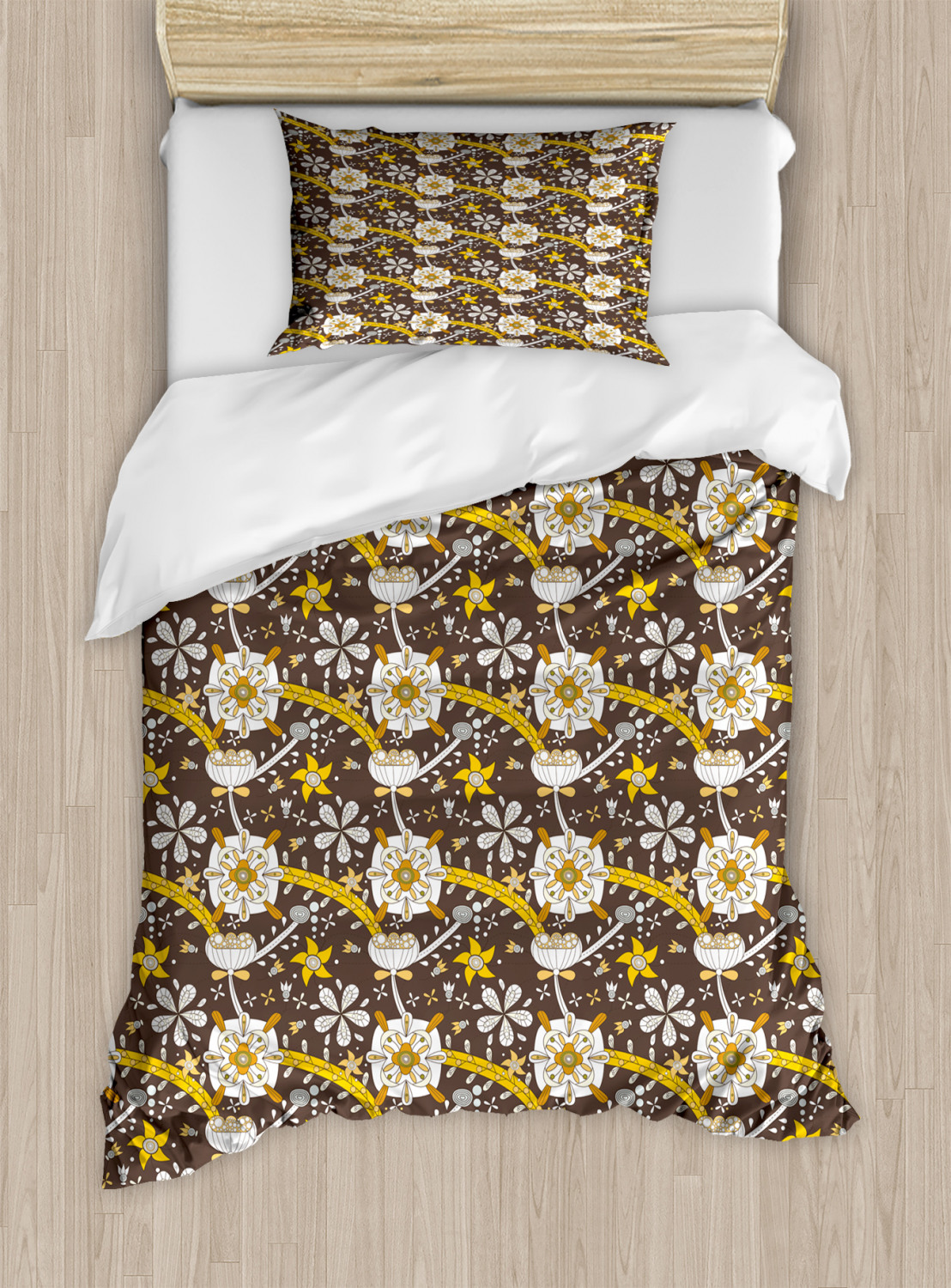 Floral Duvet Cover Set Twin Size, Abstract Design of Dry Lotus Flower ...