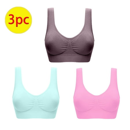 TrendVibe365 Sports Bras Women 3 Pack Sleep No Wire Push up Tshirt Bralette Padded U Back Wide Strap Support Bustier Full Coverage Crop Tank Top Sexy Lingerie Pink L