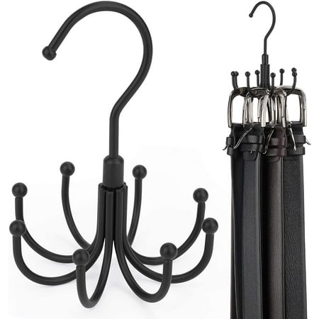 Belt Hanger  4 Pack Rotatable Belt Rack Closet Accessories Organizer  Maximum 24 Storage Capacity  Hanging Holder Storage Hook for Belt  Bra  Tank Top  Tie  Scarf  Purse  Black