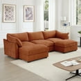 thumbnail image 4 of U-Shaped 3-Seater Sectional Sofa with Storage & 2 Ottomans - Orange Corduroy-like Chenille Fabric, Deep Seat Living Room Couch, Modular Design with Pull-Out Drawers, 4 of 16