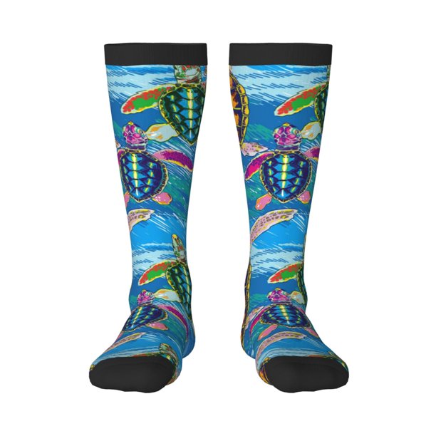 Fotbe Little Sea Turtles Calcetas Divertidas Estampadas para Hombre y Mujer, Calcetas de Algodón hasta la Rodilla para Caminar, Correr, Enfermería y Embarazo