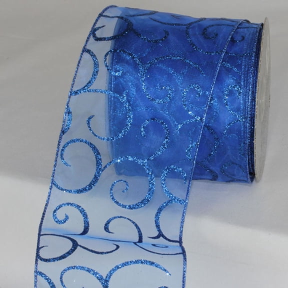 The Ribbon People Blue Swirly Swirl Wired Craft Ribbon 4" x 20 Yards