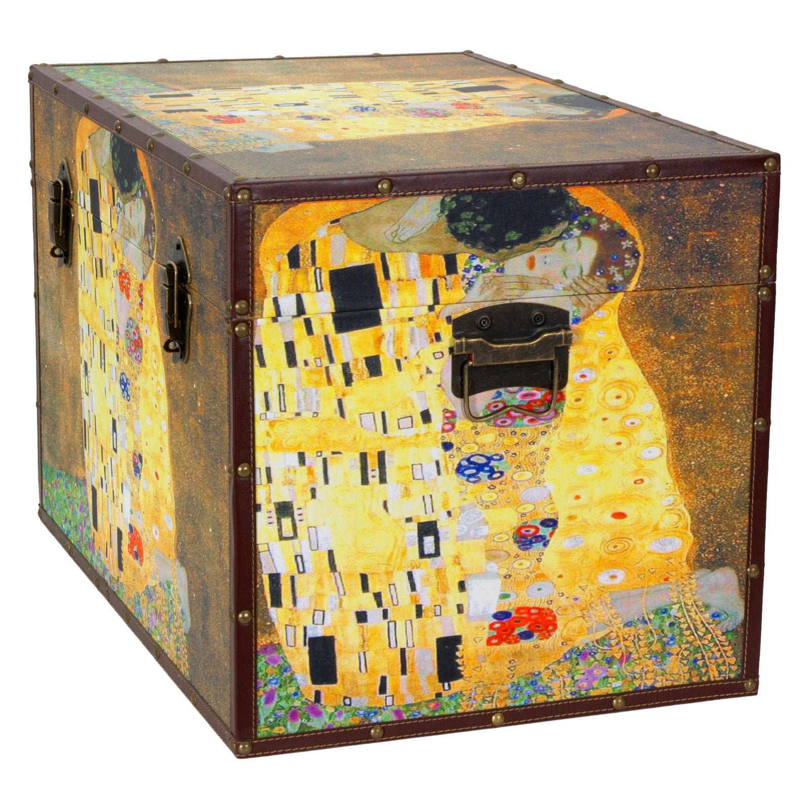 Oriental Furniture Faux Leather Renoir The Seine Trunk