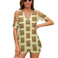 thumbnail image 1 of The Breakfast Selection-Cinnamon Swirl Crunch Ruffle Short Sleeve T-Shirt V Neck Shirts Pattern Cute Tops Casual Tee Cinnamon, 1 of 4