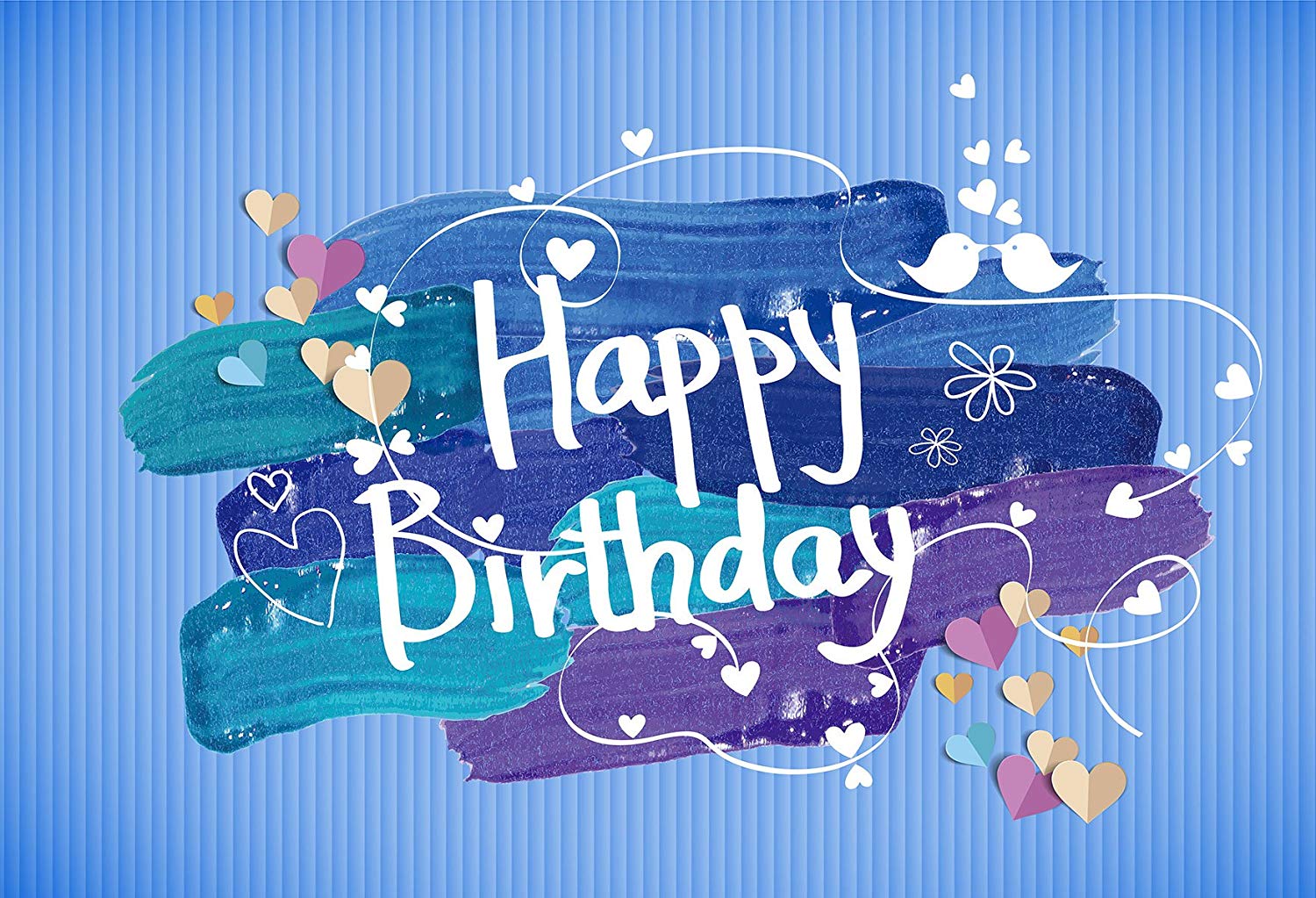 BSDHOME Toile de Fond Polyester 7x5ft Fond Bleu Joyeux Anniversaire Toile de Fond pour Fête Cabine Photo