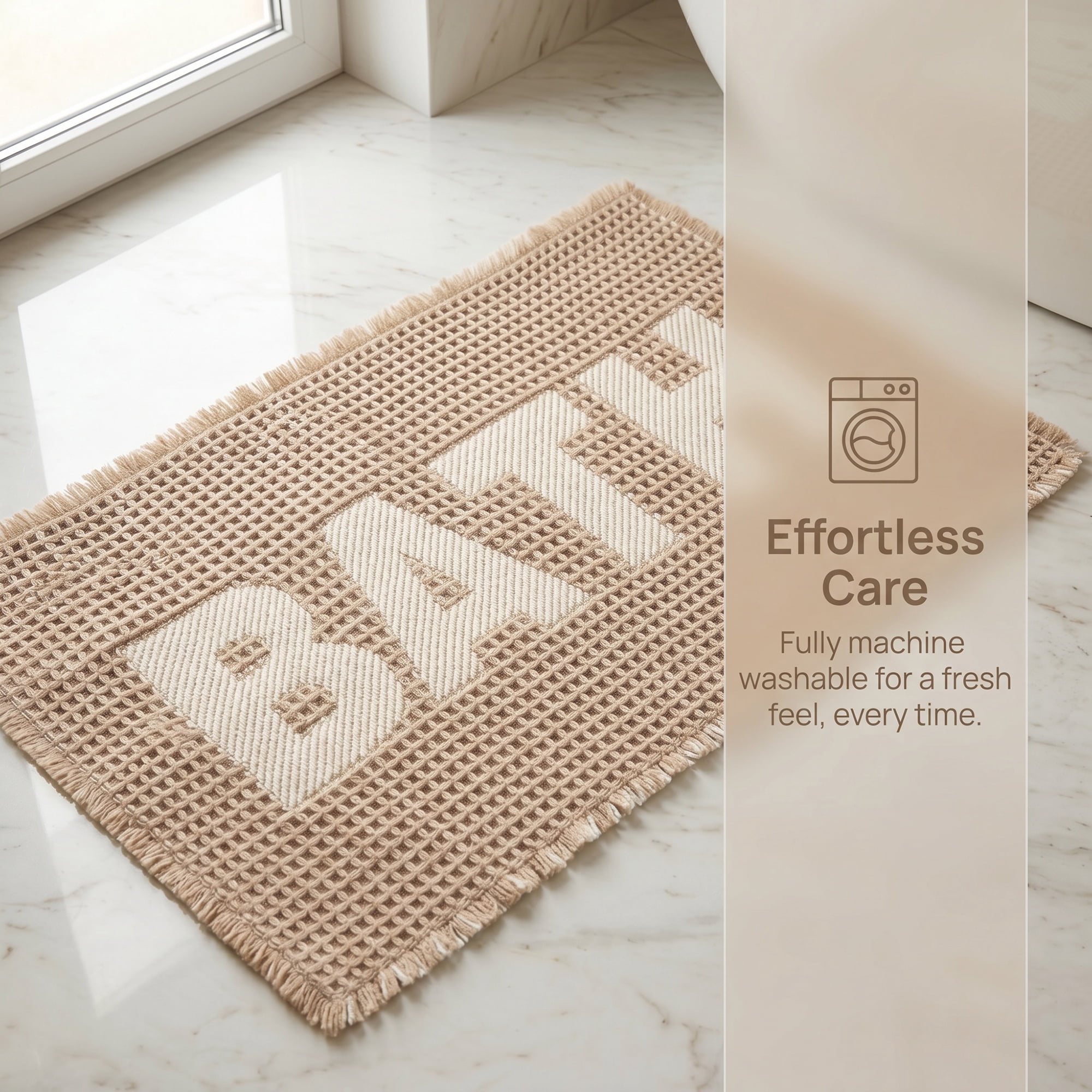 Unique Bargains Non Slip Washable Absorbent Quick Dry Waffle Bath Mat Khaki 24" x 17"