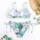 thumbnail image 3 of Traje de baño de bikini Traje de baño Estampado floral Tirantes ajustables en la parte delantera con cordones Cintura alta Traje de baño de bikini de 2 piezas Verde claro S, 3 of 5