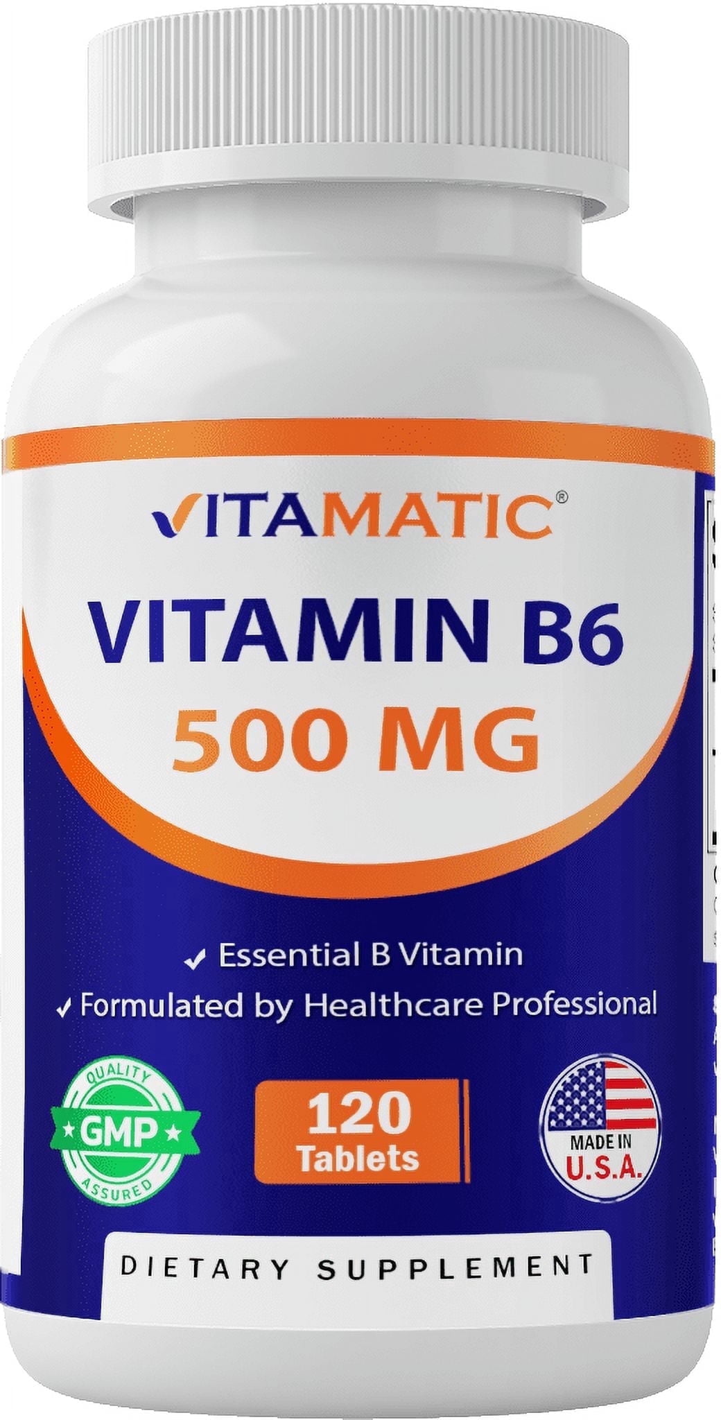 (2 pack) Vitamatic Vitamin B6 (Pyridoxine HCI), 500 mg 120 Vegetarian Tablets - Promotes Energy Production, boosts Metabolism and Immune Health Support