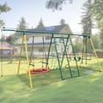 thumbnail image 7 of Kids Backyard Swing Set, 5 In 1 Metal Swing Set with Swing Seat, Slide, Teeter-Totter, and Glider, Kids Swing Frame, Outdoor Swingset for Up to 12 Years of Age, Max Weight 700 lbs, 7 of 7