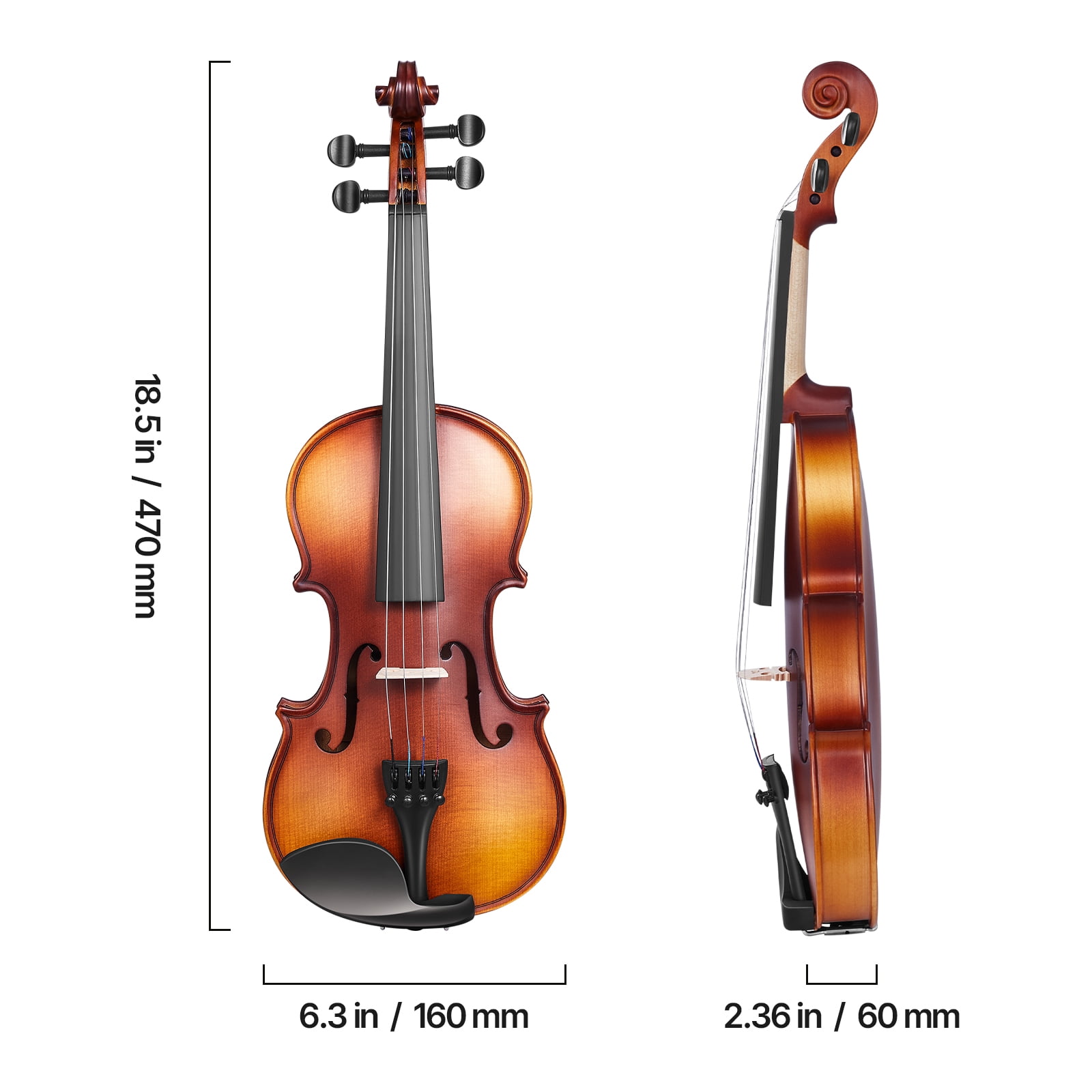 KFFKFF Quarter-Size Violin Set for Adults and Beginners, Includes Case, Rosin, Bow, Shoulder Rest, Bridge, Tuner, and Spare Strings, Crafted from Solid Wood (Brown)