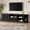 Black + MDF + Primary Living Space, variant on Vintage Rustic TV Stand with Sliding Wood Slatted Doors for TVs up to 75", Farmhouse Fluted TV Cabinet with Drawer, Wood Grain Media Console with Cable Management for Living Room, Bedroom, Black