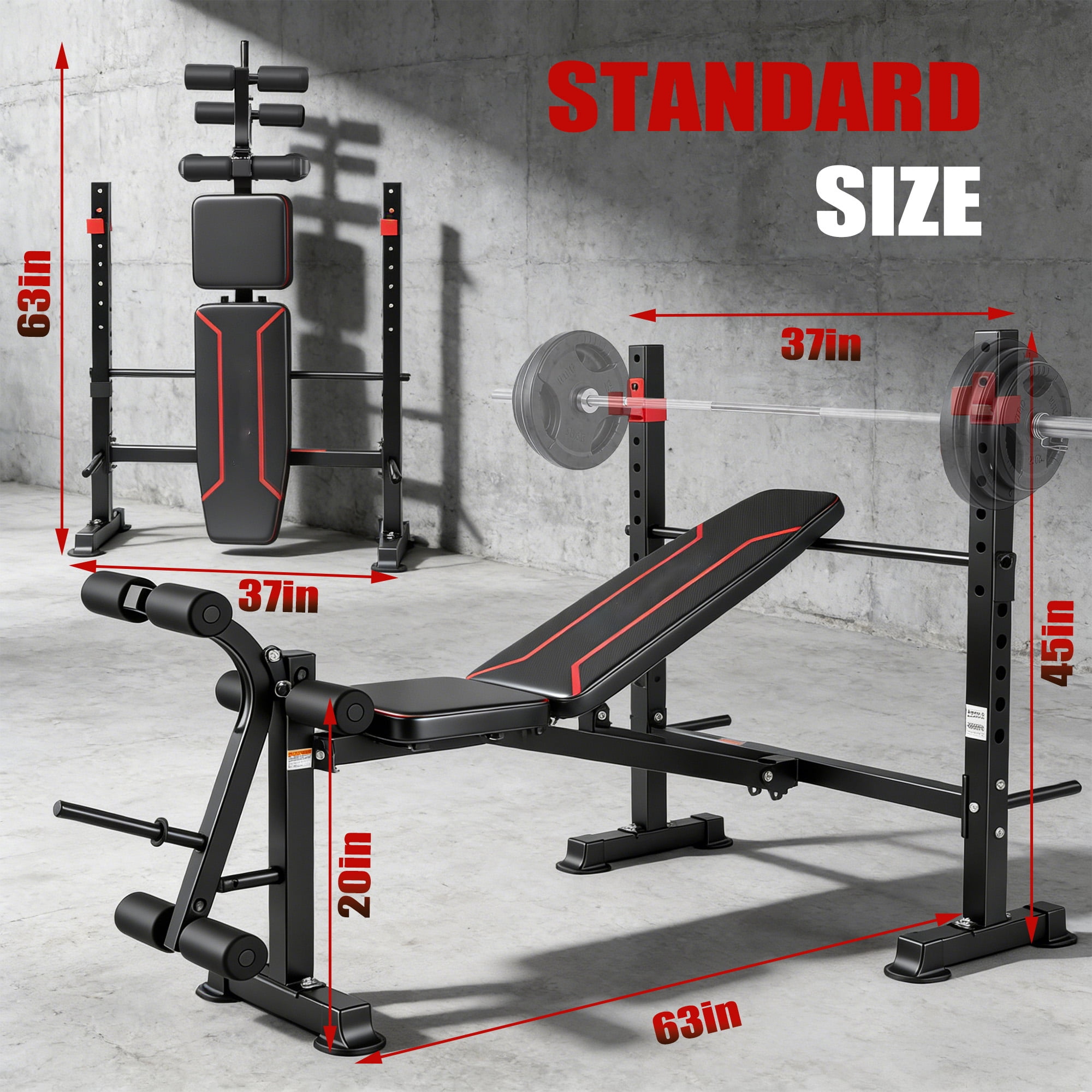 750LBS Weight Bench with Bench press rack, Adjustable Workout Bench Set with Leg Extension/Curl,Standard Bench Press Set for Home Gym Full Body Training