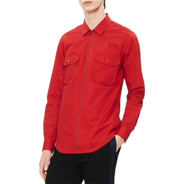 Calvin Klein Camisa de sarga con botones para hombre, rojo, extragrande Calvin Klein Botones al frente