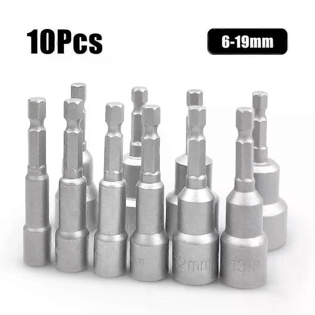 10Pcs 6-19mm Magnetic Power Nut Driver Set for Impact Drill Quick Change Chuck Socket Wrench Nut Setters 1/4 Hex Shank