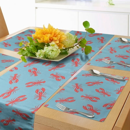 

Nautical Table Runner & Placemats Demonstration of Sea Organisms Repeated Lobsters Marine Life Animals Set for Dining Table Decor Placemat 4 pcs + Runner 12 x90 Dark Coral and Blue by Ambesonne