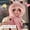 Pink, variant on Cute hooded scarf hat thick solid color winter hat faux fur plush neck hijab warm bean elastic thick neck warm hat, (random ear styles)