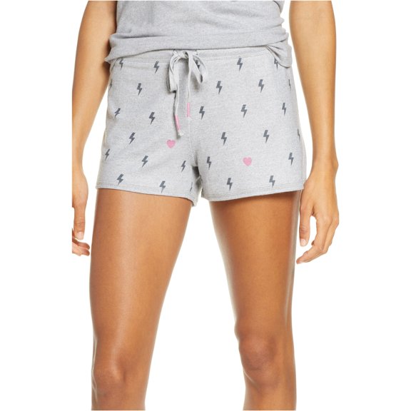P.J. Salvage Womens Hearts and Lightning Pajama Shorts, Grey, Small