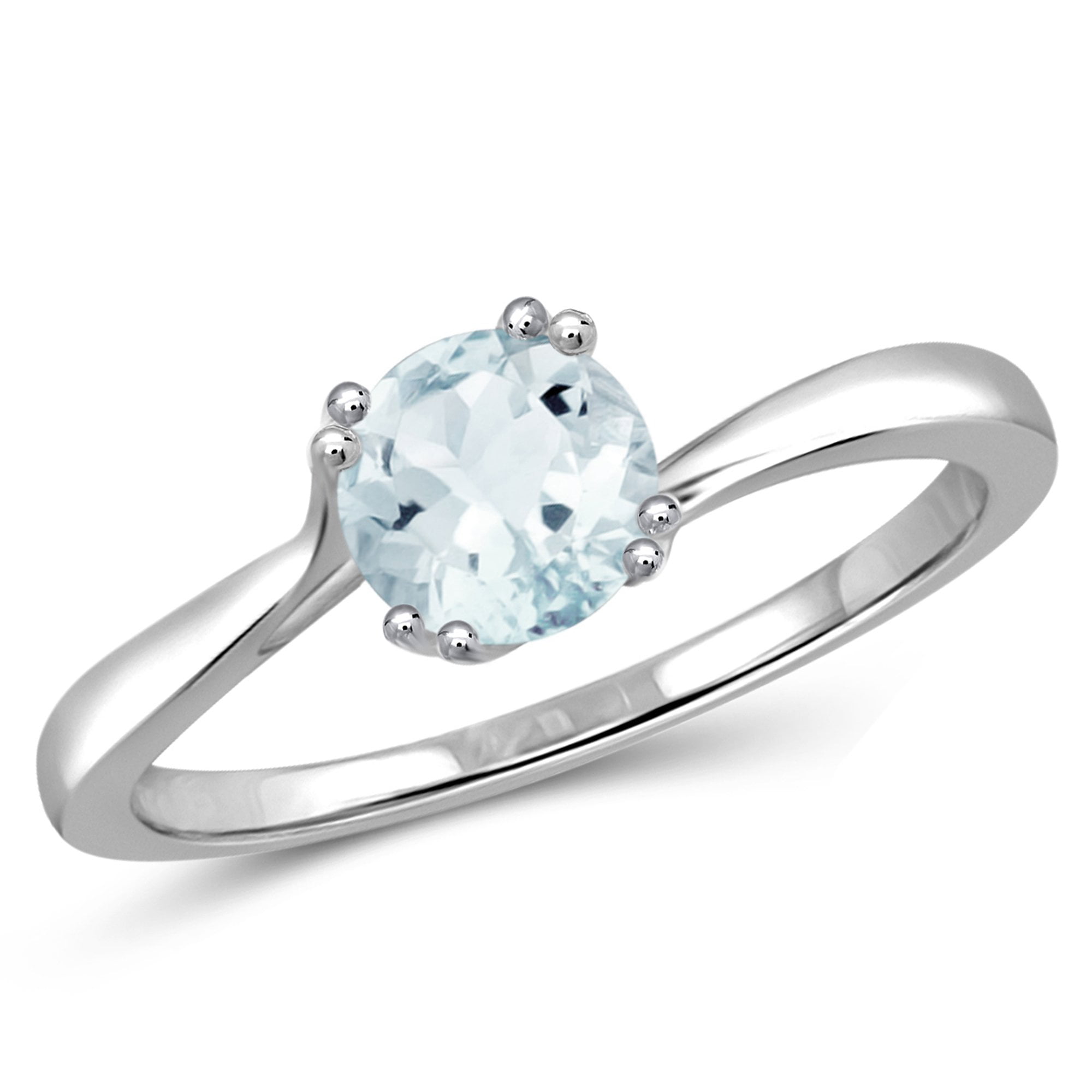 JEWELEXCESS 0.40 CTW Aquamarine Gemstone & 1/20 Ctw White Diamond Ring in Sterling Silver 