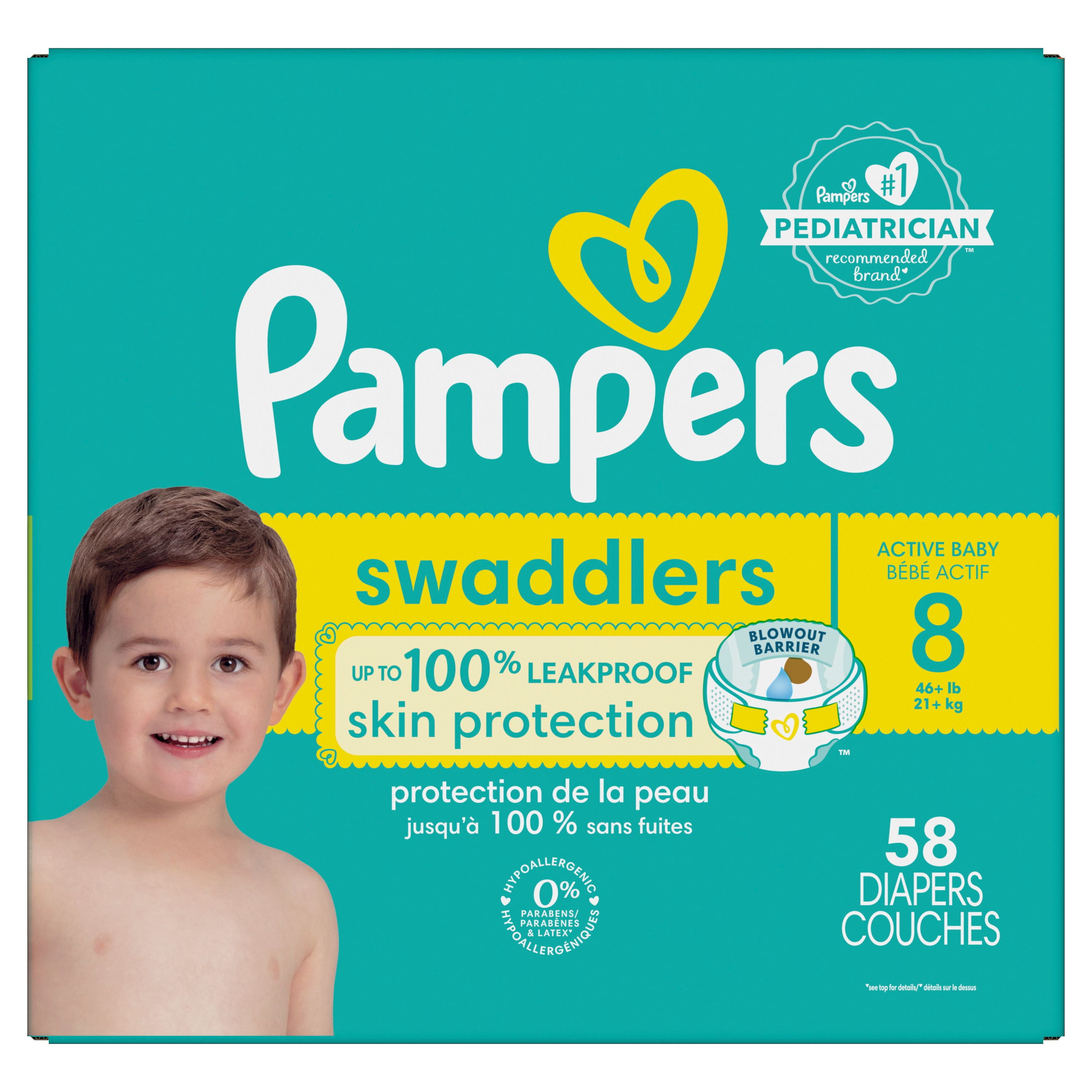 Pampers Swaddlers Diapers, Size S8 (30+ lbs), Absorbent, Keeps Baby Dry and Comfortable, Skin Safe Disposable Baby Diaper, 58 Count