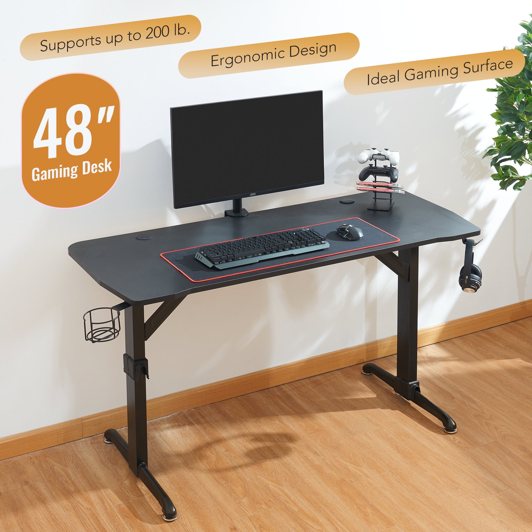 Details about   Z-Shaped Computer Gaming Desk w/ RGB LED Lights & Mouse PadHome Office Table NEW 