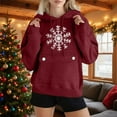 thumbnail image 2 of SwiftWear Women's Snowflake Print Oversized Hoodie Winter Christmas Themed Casual Pullover Hooded Sweatshirt with Front Pocket, Soft Lounge Wear for Holiday Season Wine, 2 of 3