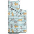 thumbnail image 2 of Multicolor Cat and Fishbone Blue Pattern Teens Toddler Nap Mat with Pillow, Sleeping Mat Bag for Preschool Daycare 59"x22", 2 of 6
