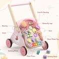 thumbnail image 3 of 2 in 1 Wooden Baby Walker and Activity Center for Girls Boys Sit-to-Stand Learning Toy Kids Montessori Educational Push Toys with Music Detachable Busy Keyboard for Toddlers Pink, 3 of 7