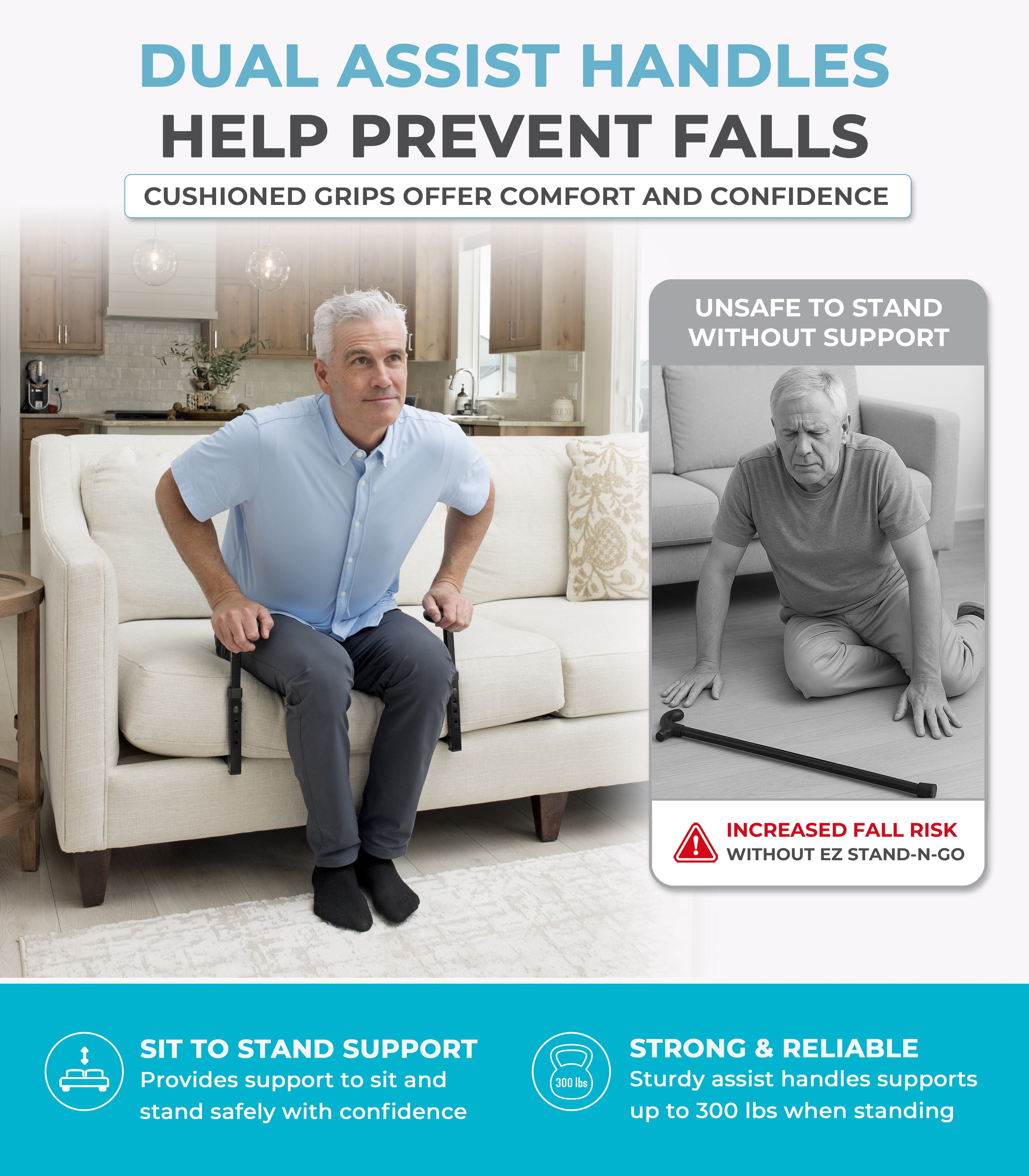 Stander EZ Stand-N-Go, Chair Lift-Assist for Elderly, Grab Bar Standing Aid for Seniors, Daily Living Mobility Aid, Black