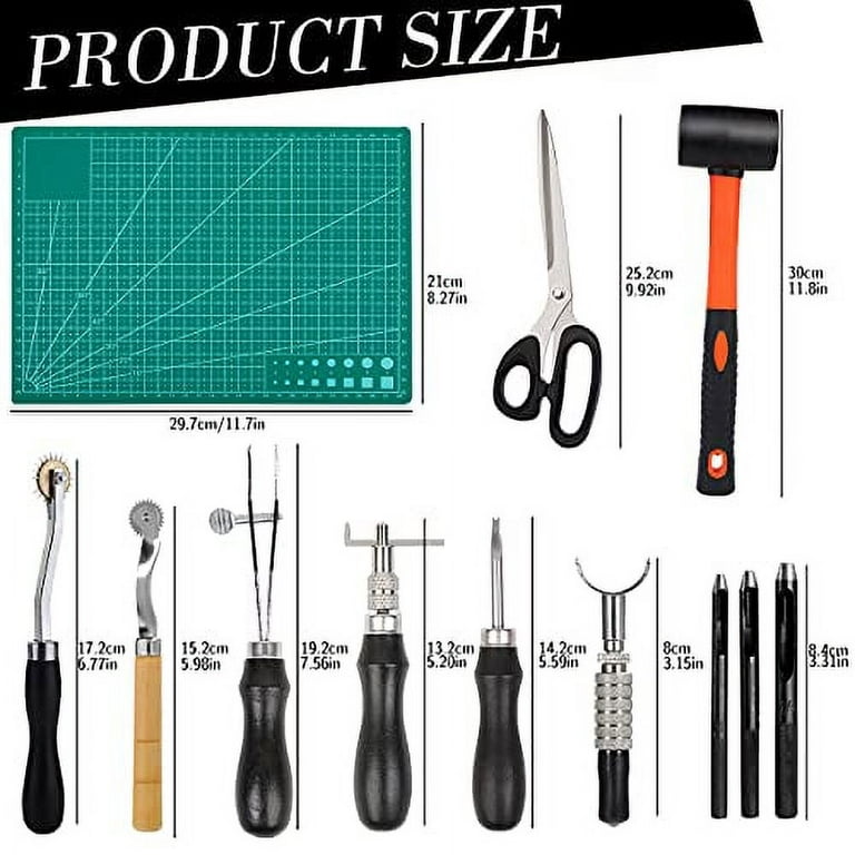 [Premium Quality] Leatherworking Tool Set - Complete Leather Carving  Stitching Grooving and Skiving Kit Made of Stainless Steel - Leathercraft  Tools