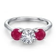 thumbnail image 3 of Gem Stone King 925 Sterling Silver White Created Sapphire and Red Ruby Engagement Ring for Women | 2.10 Cttw | Round 6MM | Gemstone September Birthstone | Size 7, 3 of 6