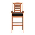 thumbnail image 4 of CorLiving Miramar Solid Wood Outdoor Bar Height Bar Stools with Slatted Backs, Armrests and Cushions, Brown/Black (Set of 2), 4 of 9