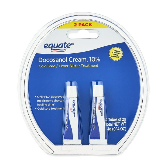 Equate Cold Sore and Fever Blister Treatment Docosanol 10% Cream, 0.14oz, 2 Count